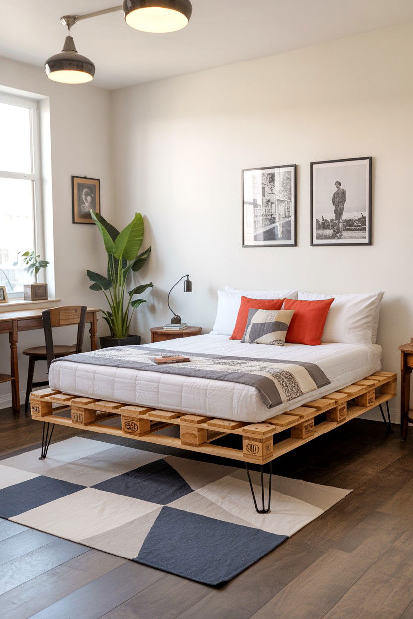 Pallet Bed Frame with Hairpin Legs for Mid Century Look - 30 pallet bed ideas