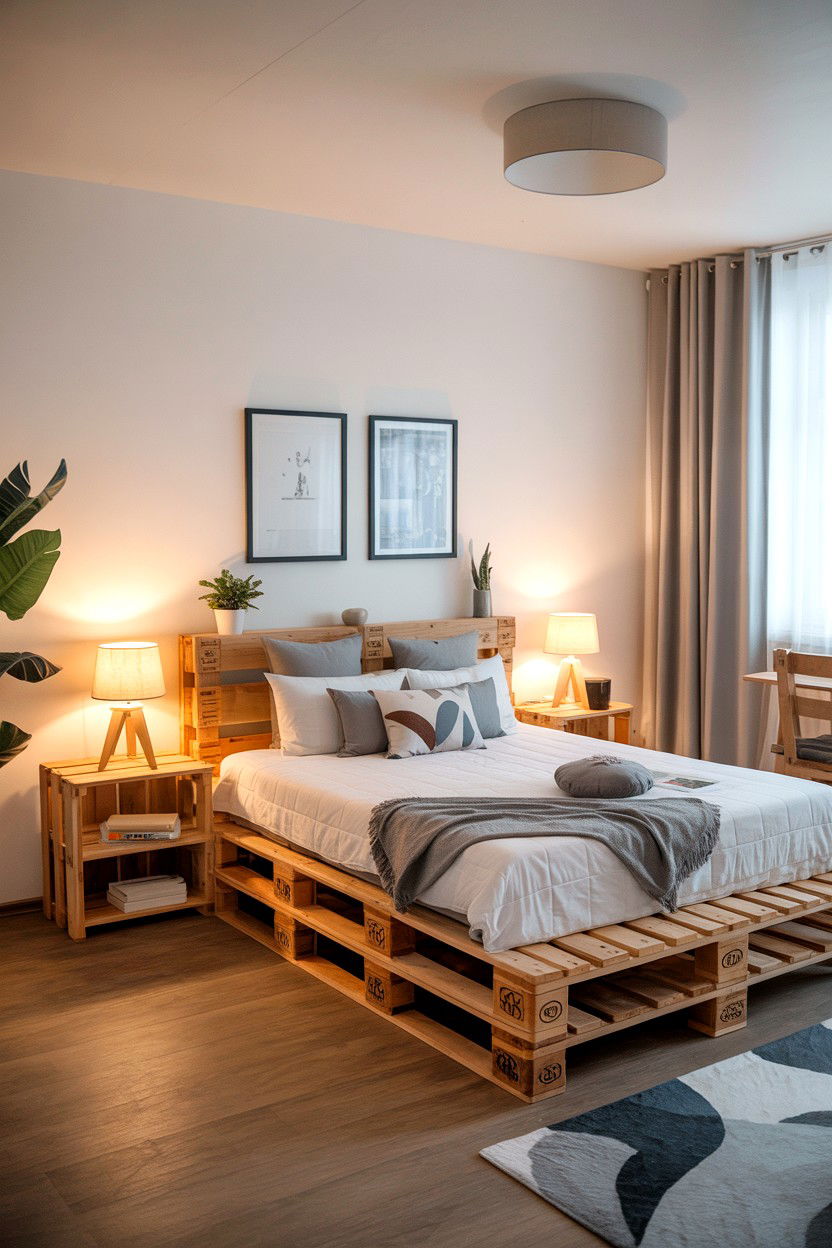 Pallet Bed with Built In Nightstand Shelving Units - 30 pallet bed ideas