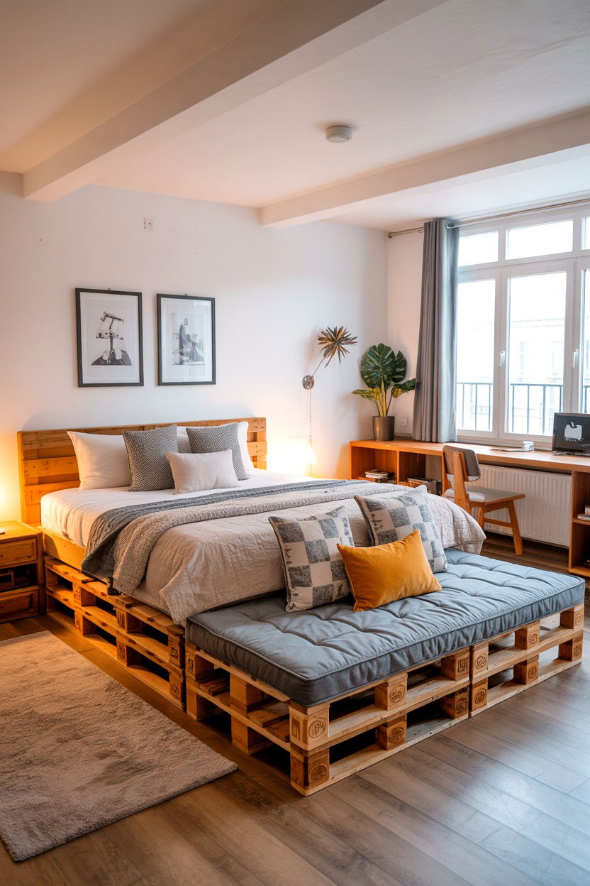 Pallet Bed with Built In Reading Nook Bench Seating - 30 pallet bed ideas