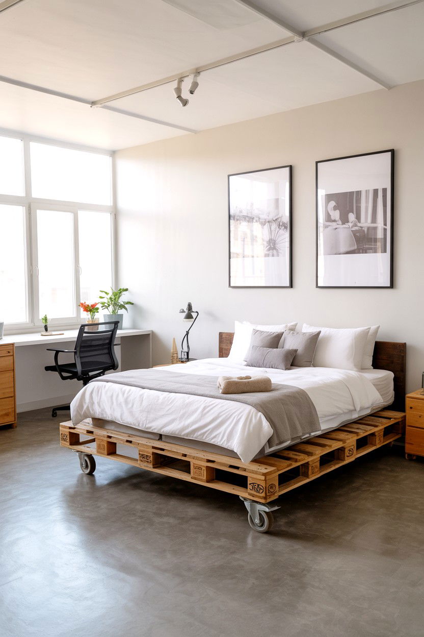 Pallet Bed with Rolling Caster Wheels for Easy Mobility - 30 pallet bed ideas