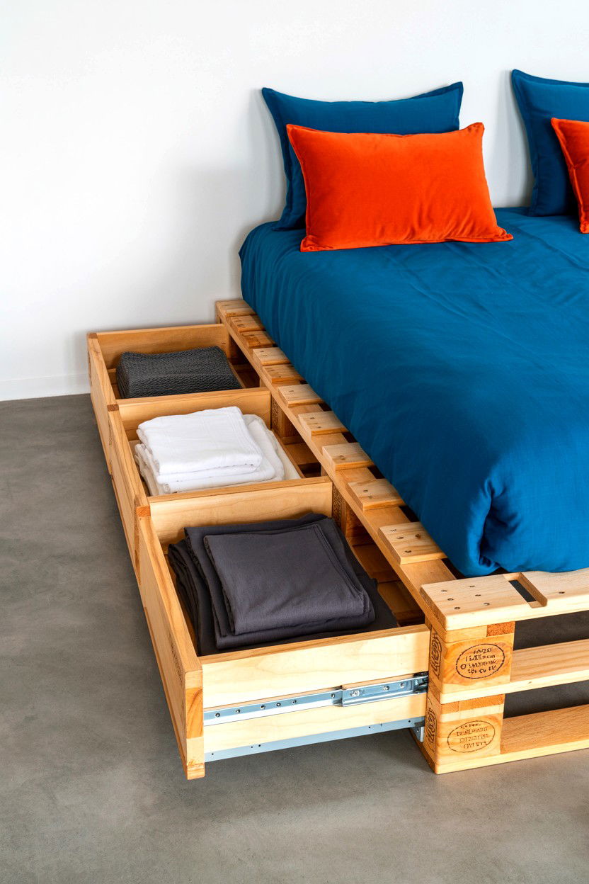 Pallet Bed with Under Bed Drawer Storage Compartments - 30 pallet bed ideas