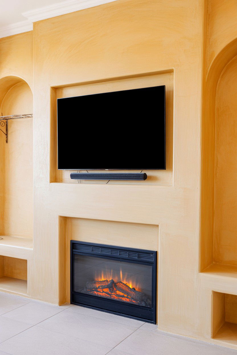 Plaster Finish Wall With Mediterranean Influence - 30 electric fireplace ideas with tv