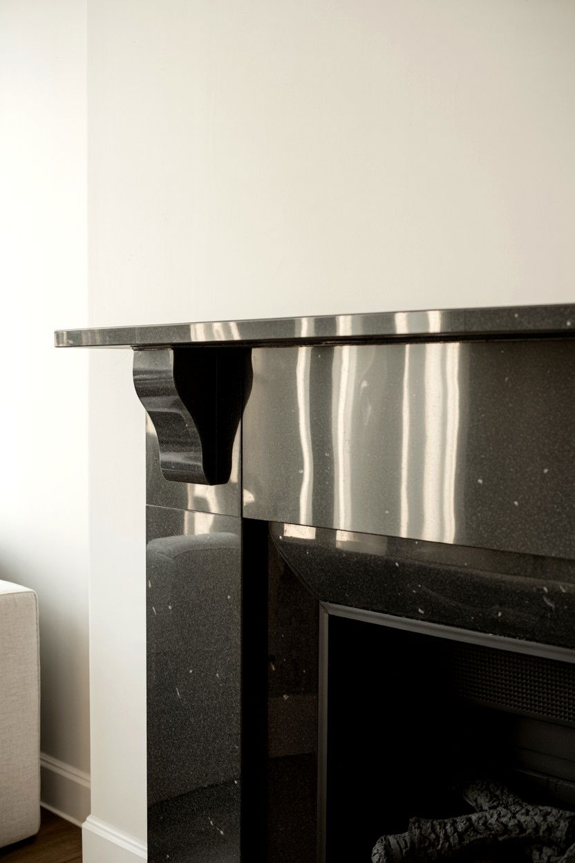 Polished Granite Mantle in Deep Black - 30 fireplace mantle ideas