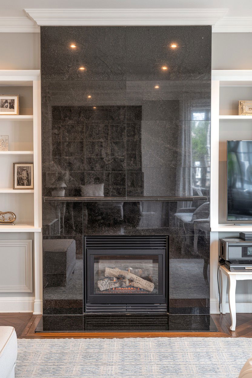 Polished Granite Surround with Full Slab Installation - 30 best gas fireplace ideas