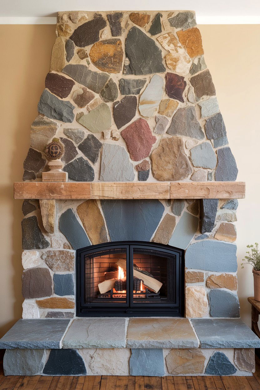 Polished Granite with Mirror Like Finish - 30 stone fireplace ideas