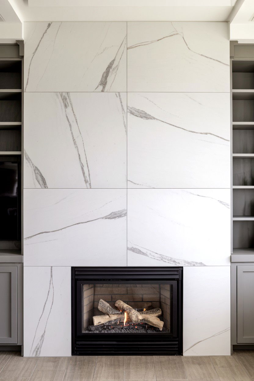 Porcelain Tile Surround with Large Format Panels - 30 best gas fireplace ideas