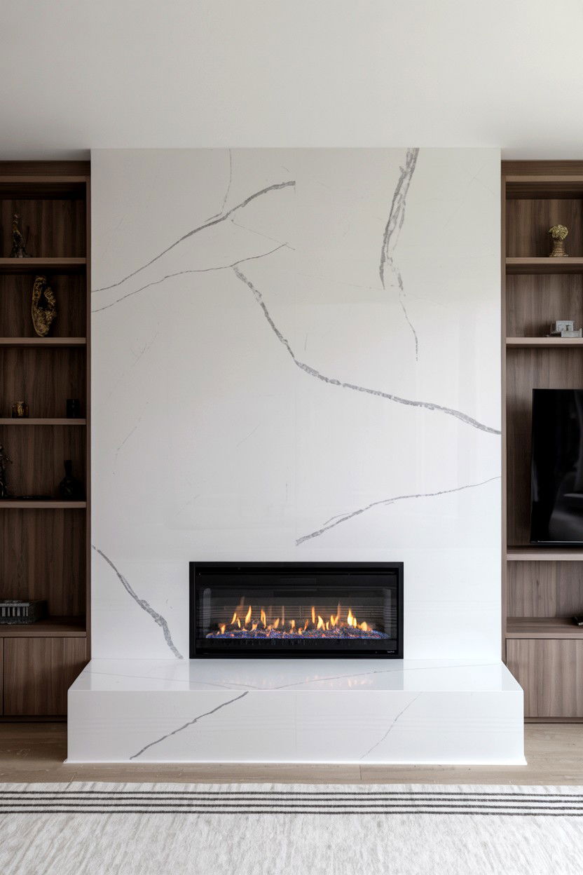 Quartz Slab Seamless Luxury - 30 fireplace wall ideas