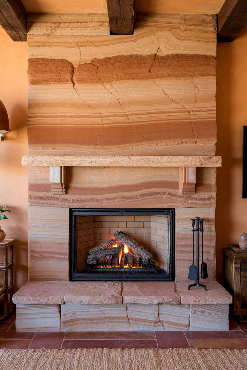 Quartzite Slabs with Linear Installation - 30 stone fireplace ideas