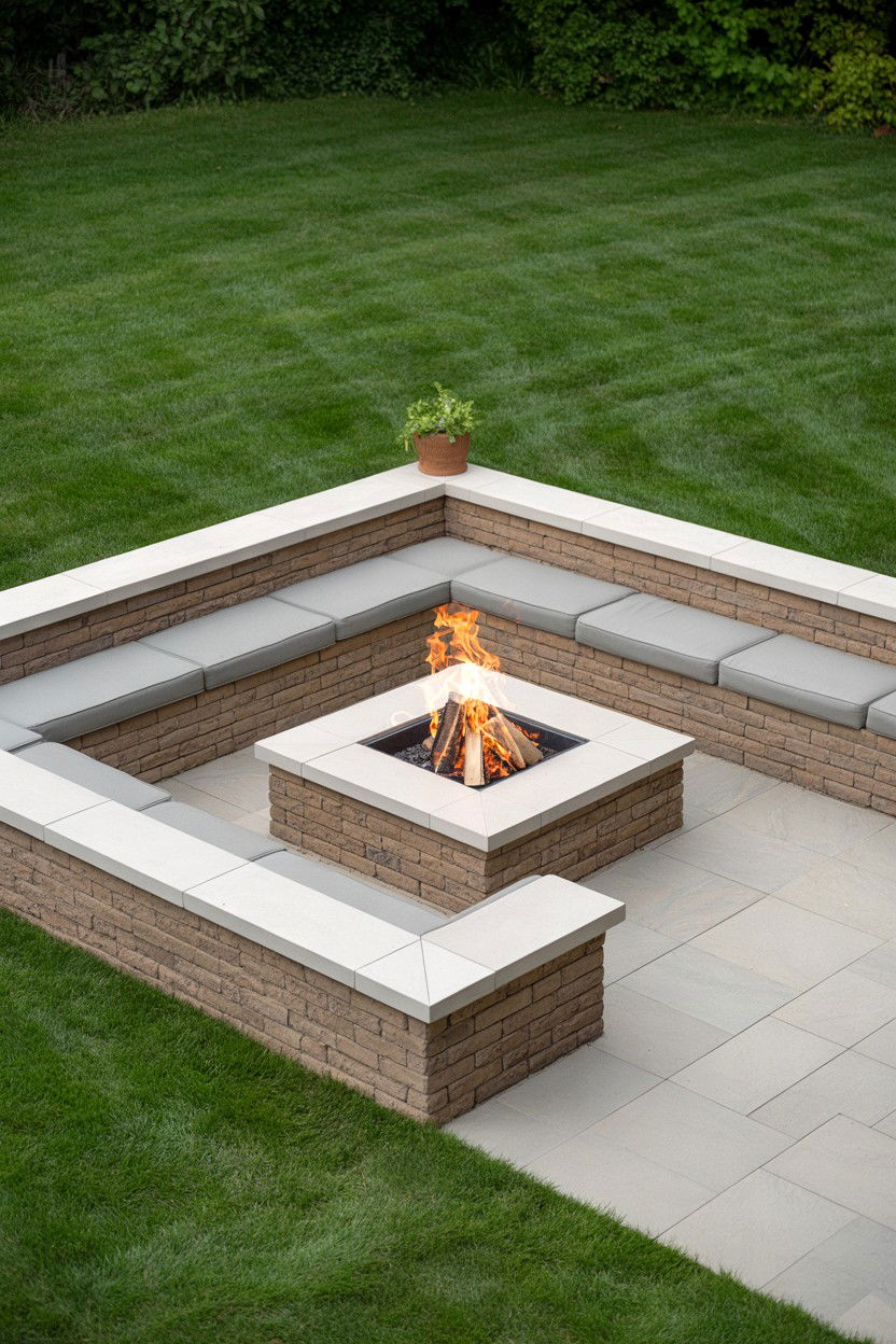 Raised Fire Pit with Wide Sitting Wall - 30 fire pit ideas
