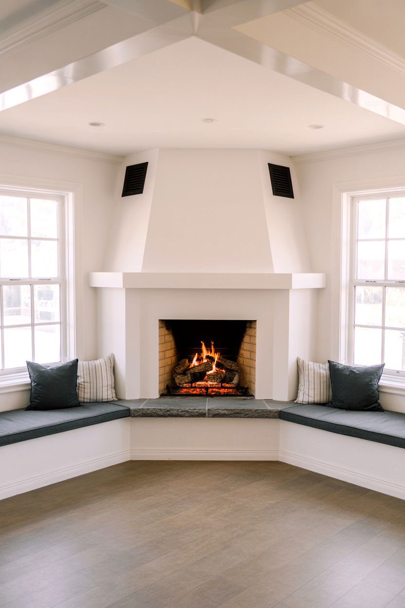 Raised Hearth Corner Fireplace with Built In Seating - 30 corner fireplace ideas