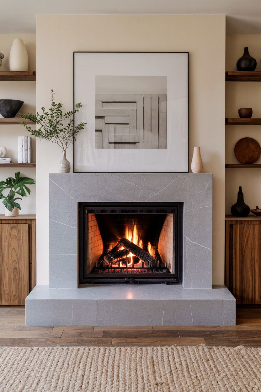 Raised Slate Hearth with Brushed Metal Trim