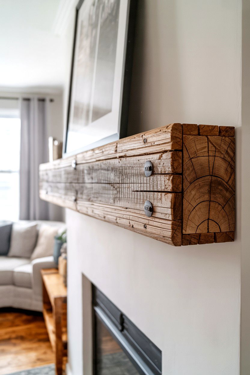 Reclaimed Barn Beam Floating Shelf - 30 diy fireplace mantle ideas
