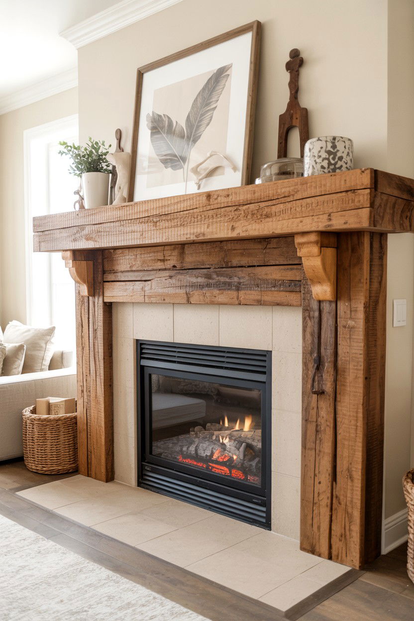 Reclaimed Wood Mantel Addition - 30 fireplace makeover ideas