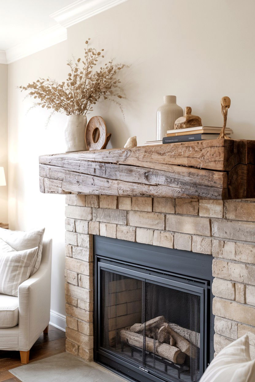 Reclaimed Wood Mantel with Rustic Character - 30 cozy fireplace aesthetic ideas