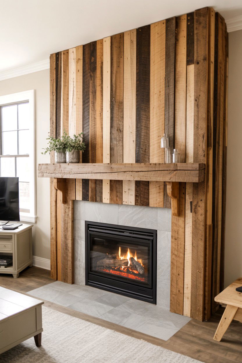 Reclaimed Wood Plank Wall - 30 fireplace wall ideas
