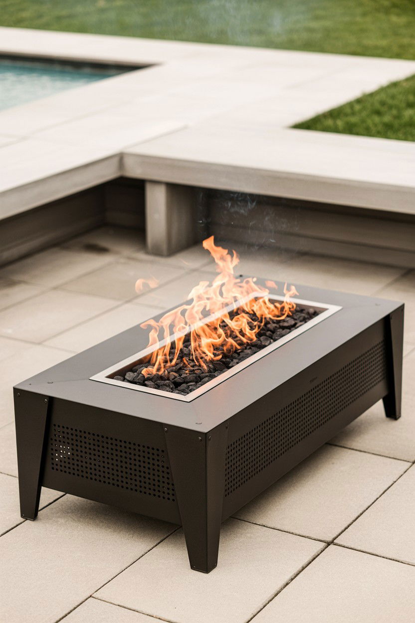 Rectangular Steel Fire Pit with Linear Design - 30 fire pit ideas