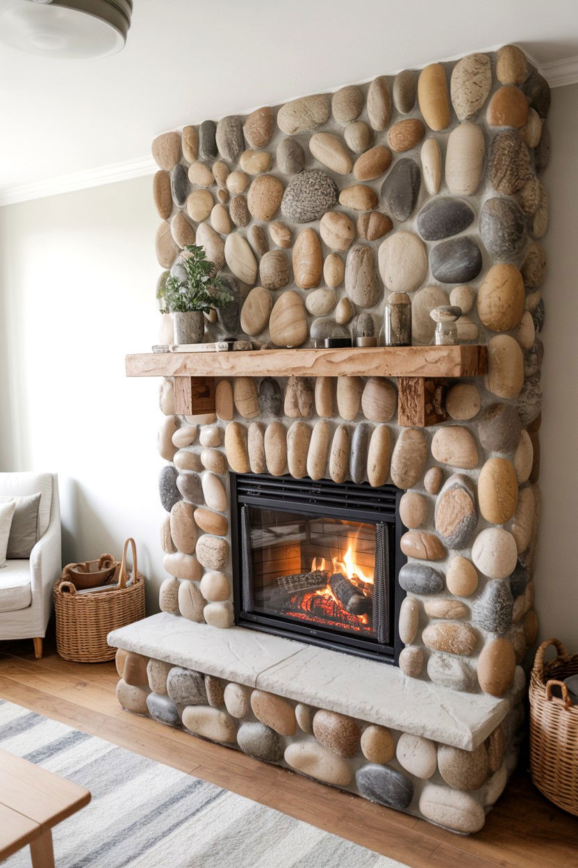 River Rock Natural Installation - 30 fireplace makeover ideas