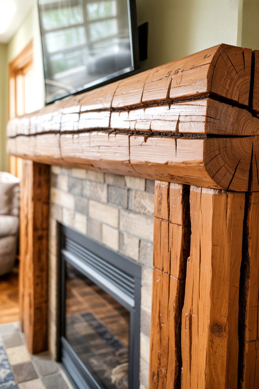 Rough Hewn Timber with Hand Carved Details - 30 diy fireplace mantle ideas