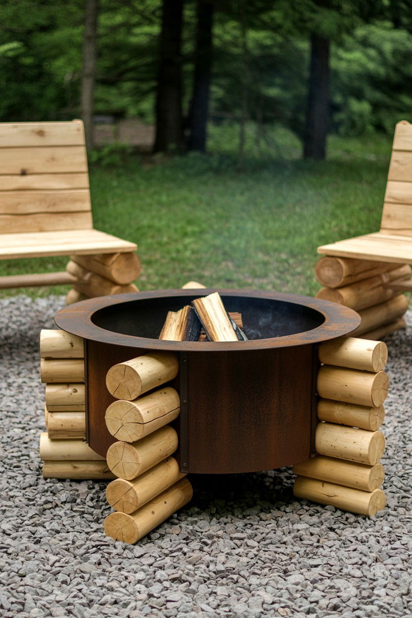 Rustic Log Cabin Style Fire Ring - 30 fire pit ideas