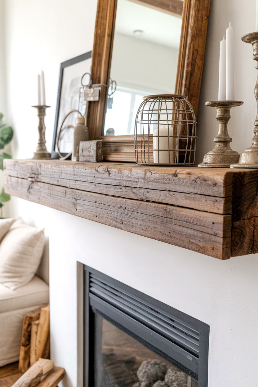 Rustic Reclaimed Wood Mantel with Industrial Accents - 30 best fireplace decor ideas