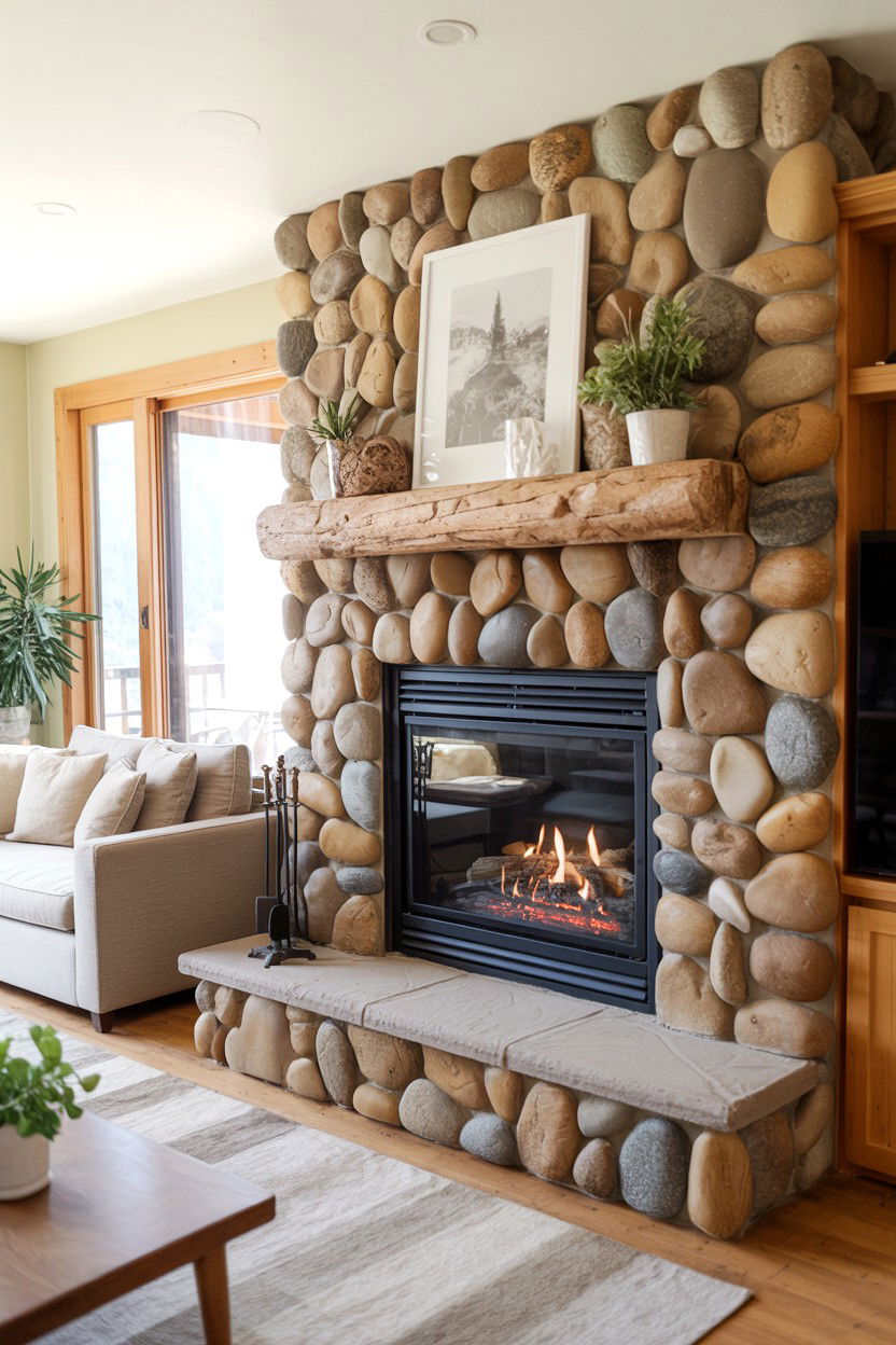 Rustic River Rock Surround with Natural Edges - 30 gas fireplace ideas