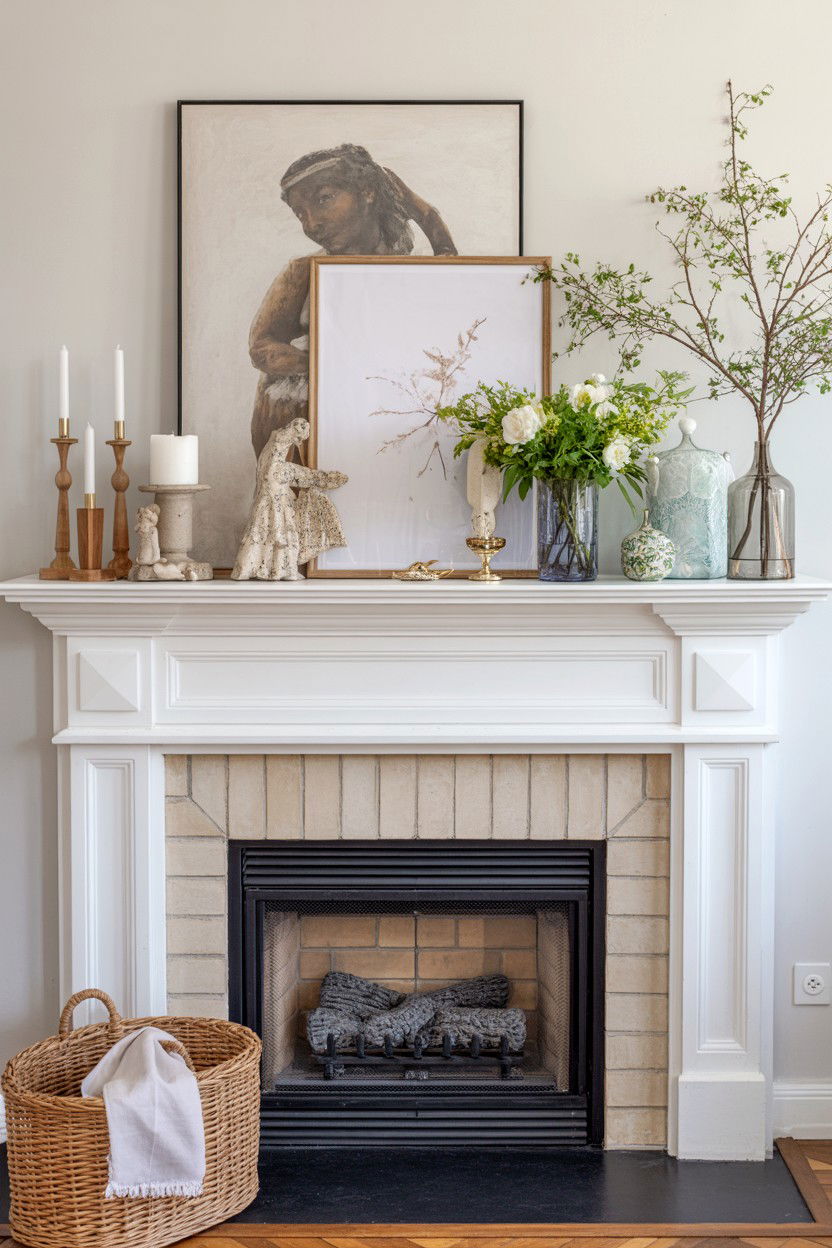 Seasonal Mantel Rotation with Interchangeable Decor - 30 best fireplace decor ideas