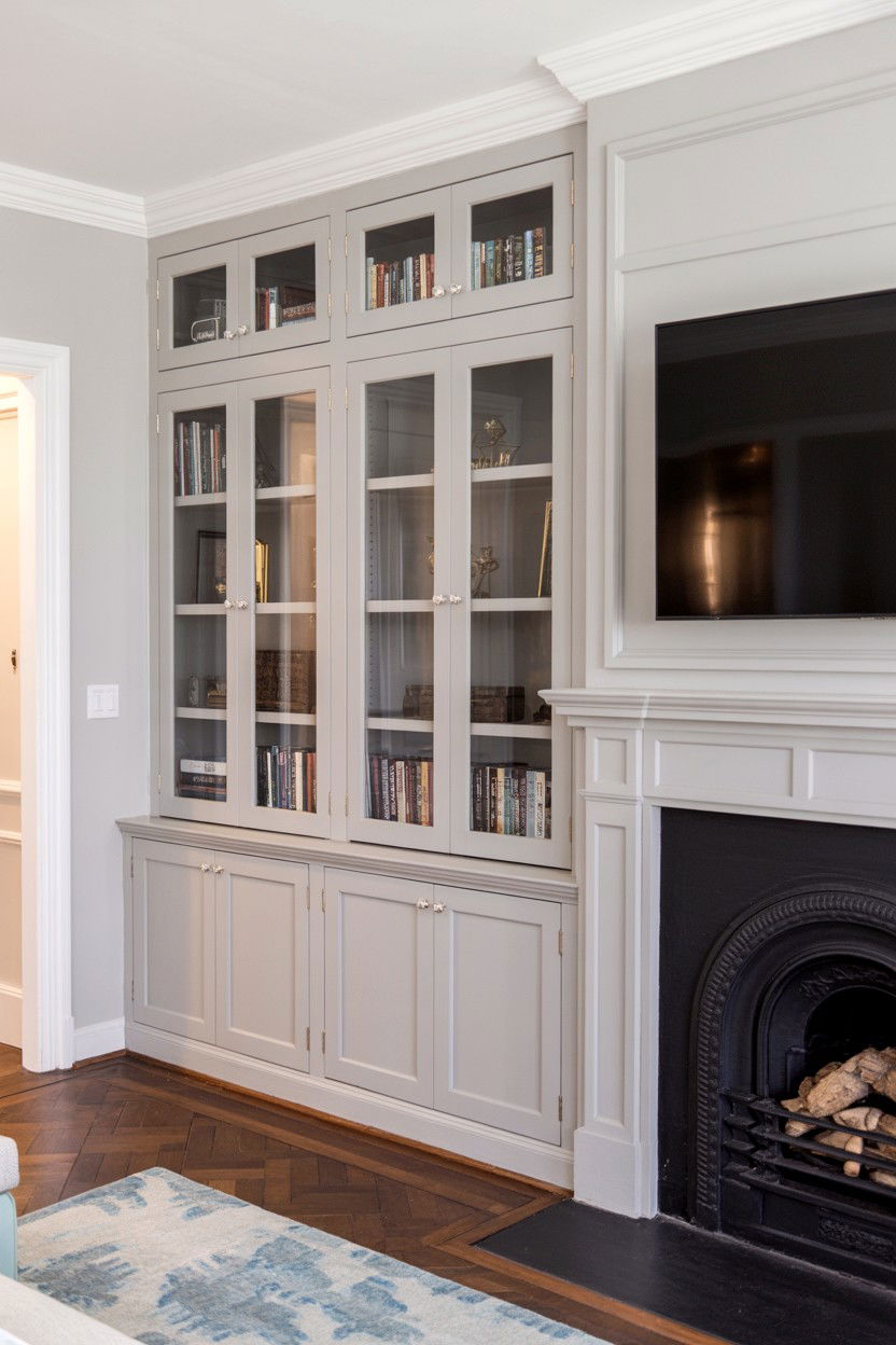 Shaker Style Built Ins with Glass Front Cabinets - 30 built ins around fireplace ideas