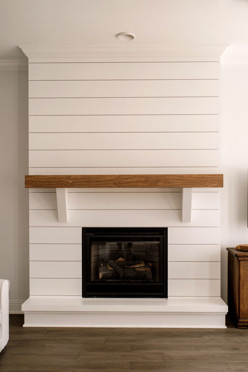 Shiplap Mantle Surround with Integrated Shelf - 30 diy fireplace mantle ideas