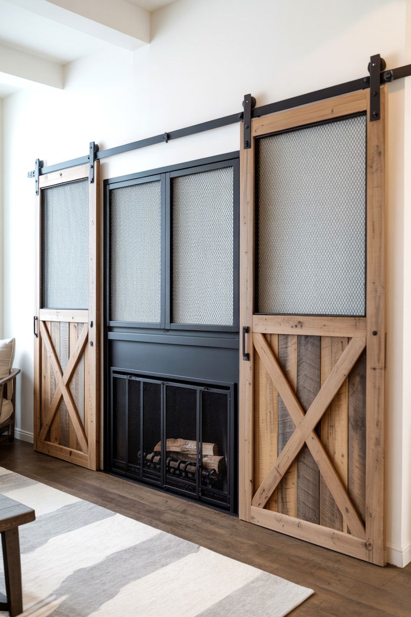 Sliding Barn Door Style Screen - 30 fireplace screen ideas