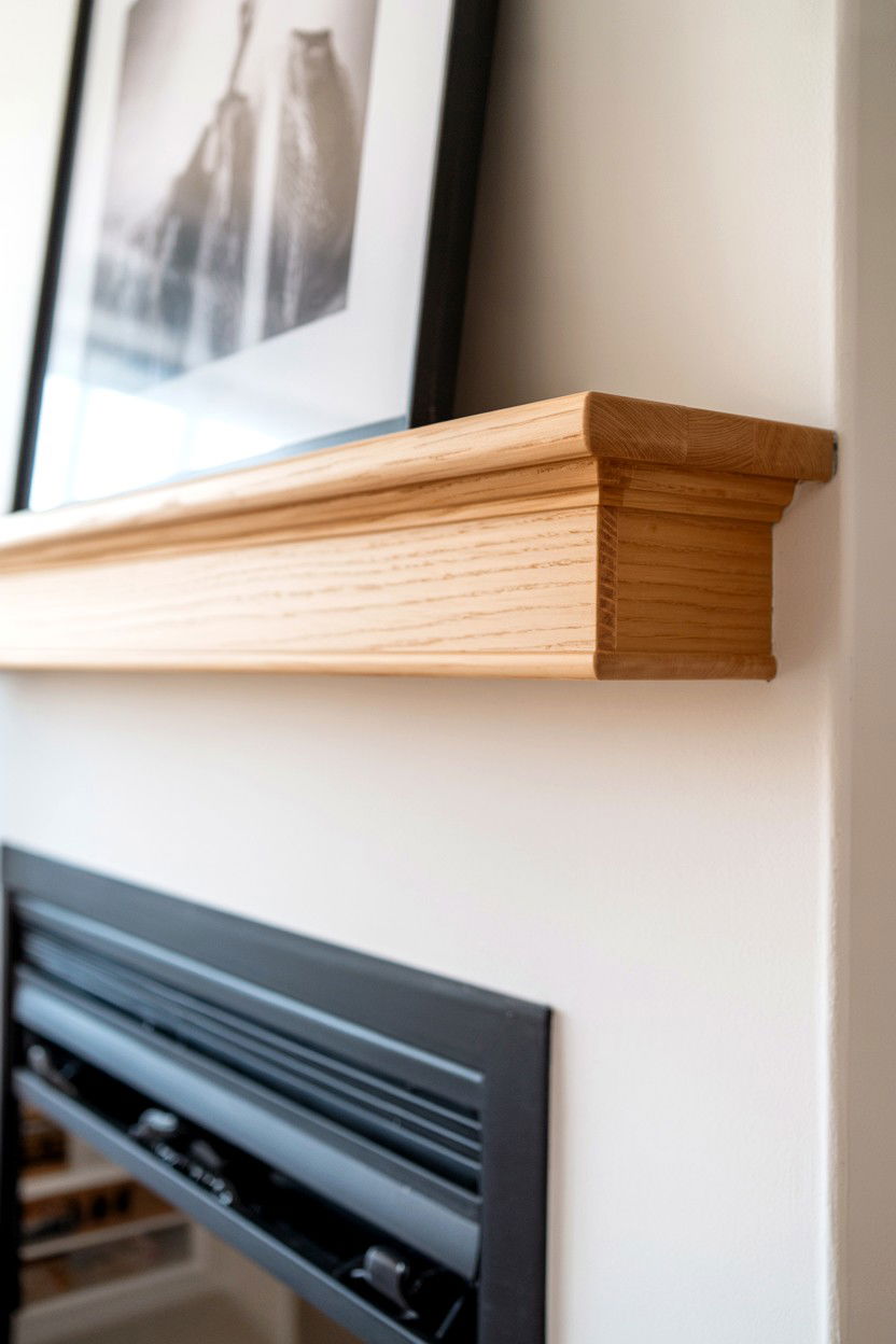 Slim Profile Modern Mantle in Light Oak - 30 fireplace mantle ideas