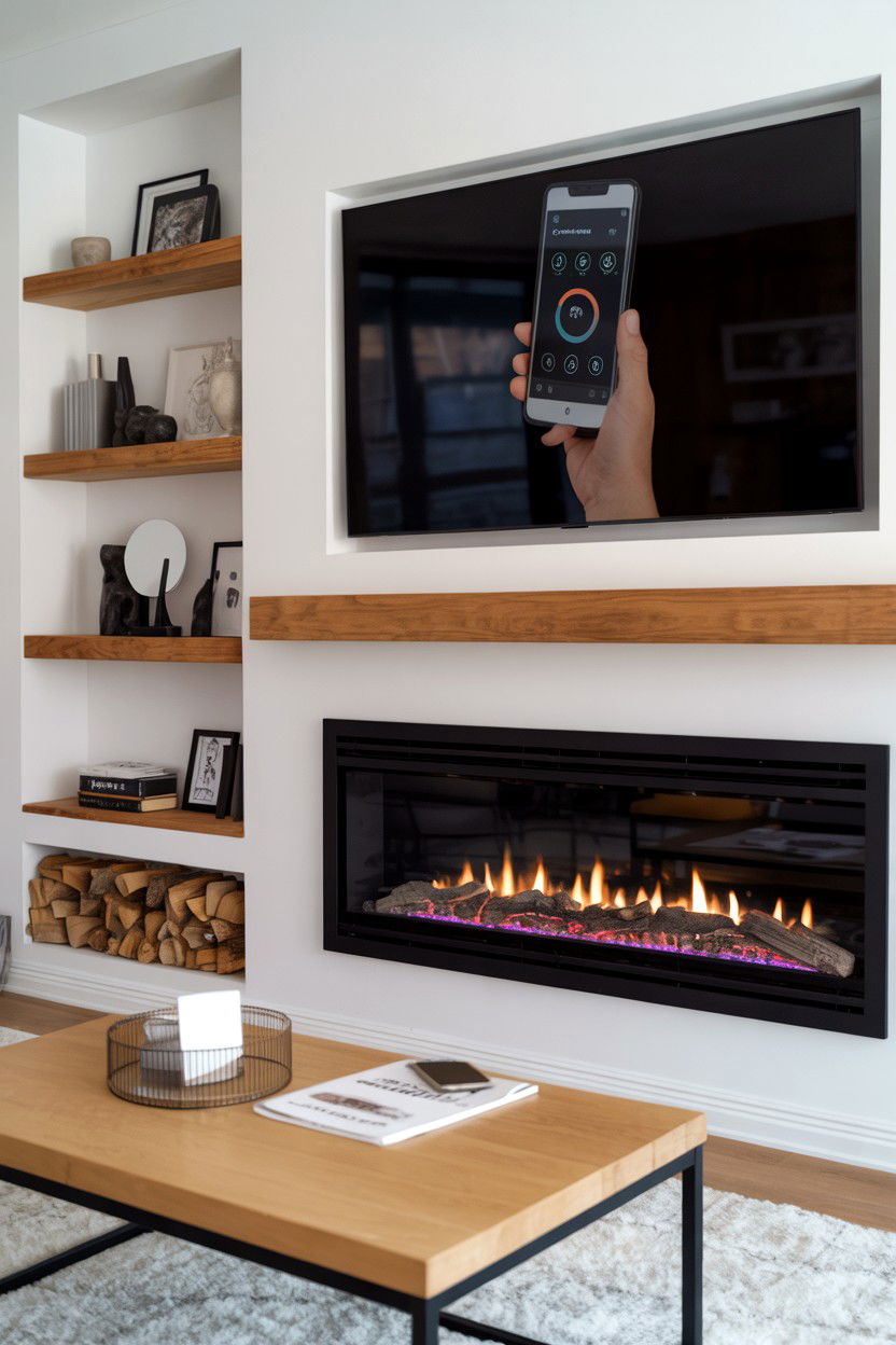 Smart Controlled Gas Fireplace with LED Lighting - 30 gas fireplace ideas