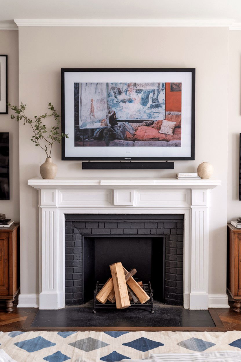Smart TV Frame Technology with Art Display - 30 tv over fireplace ideas