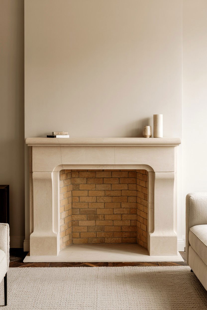 Smooth Limestone Mantle with Soft Curved Edges - 30 fireplace mantle ideas