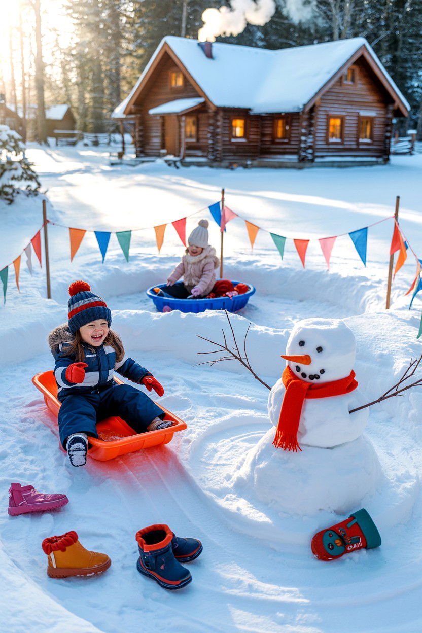 Snow Play Zone by Cabin - 20-winter-cozy-cabin-trip-ideas