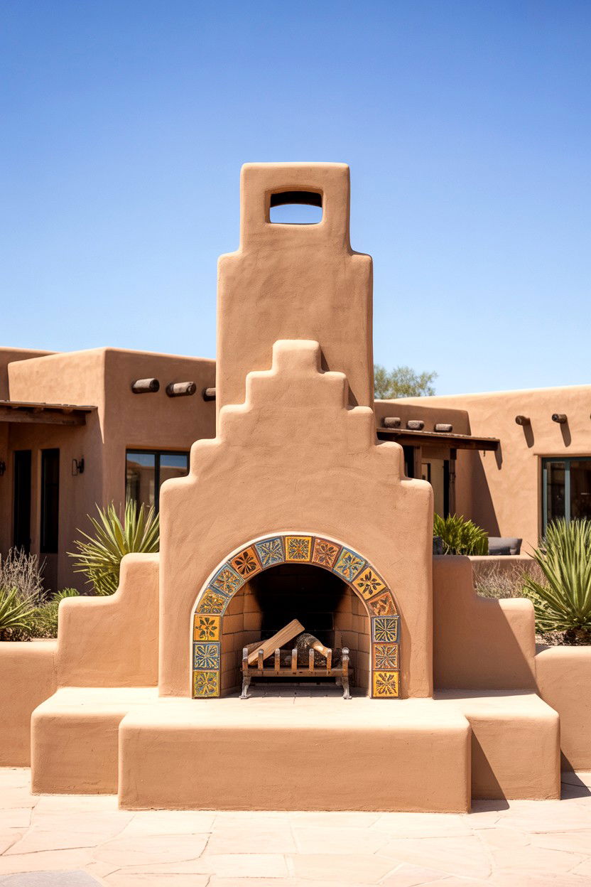 Southwestern Adobe Style Fireplace - 30 outdoor fireplace ideas
