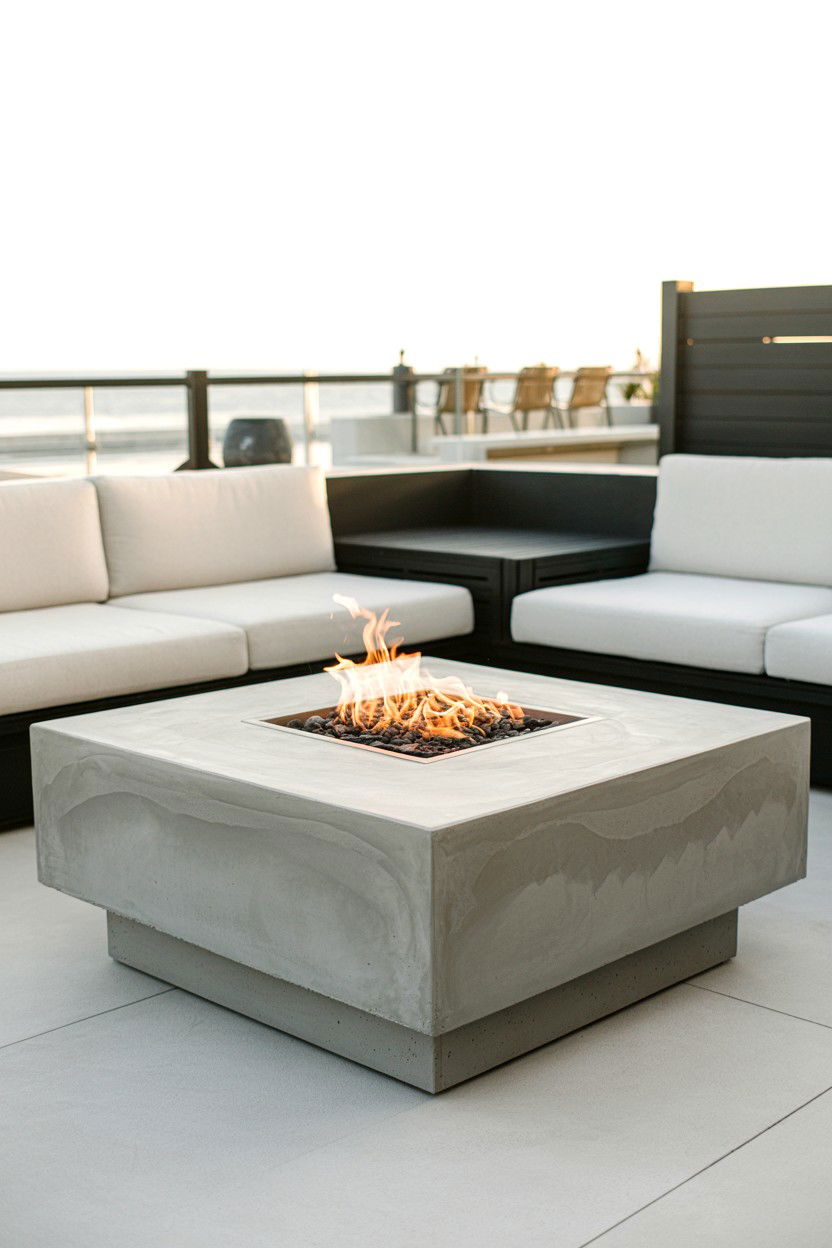 Square Concrete Fire Pit with Modern Minimalism - 30 fire pit ideas