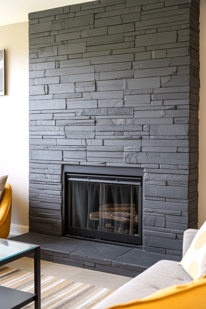 Stacked Slate Contemporary Texture - 30 fireplace wall ideas