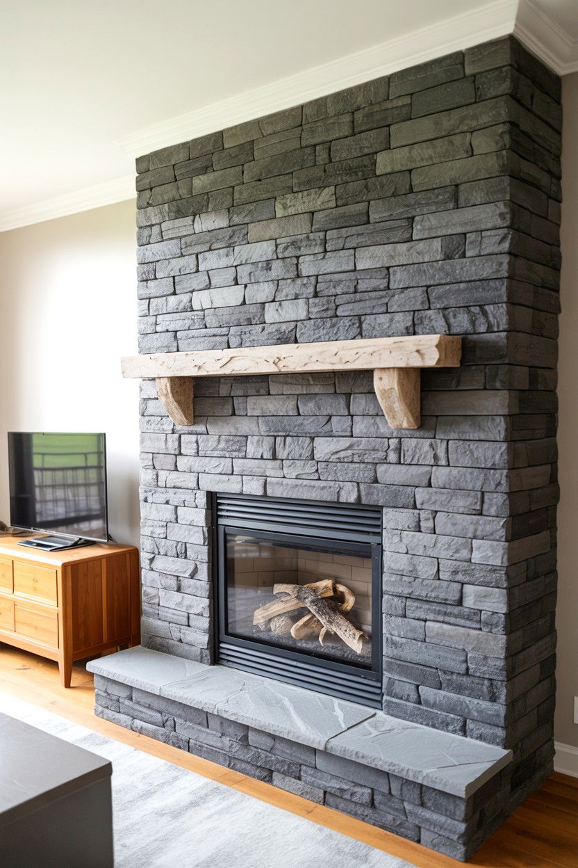 Stacked Slate Surround with Rustic Ledger Panels - 30 best gas fireplace ideas