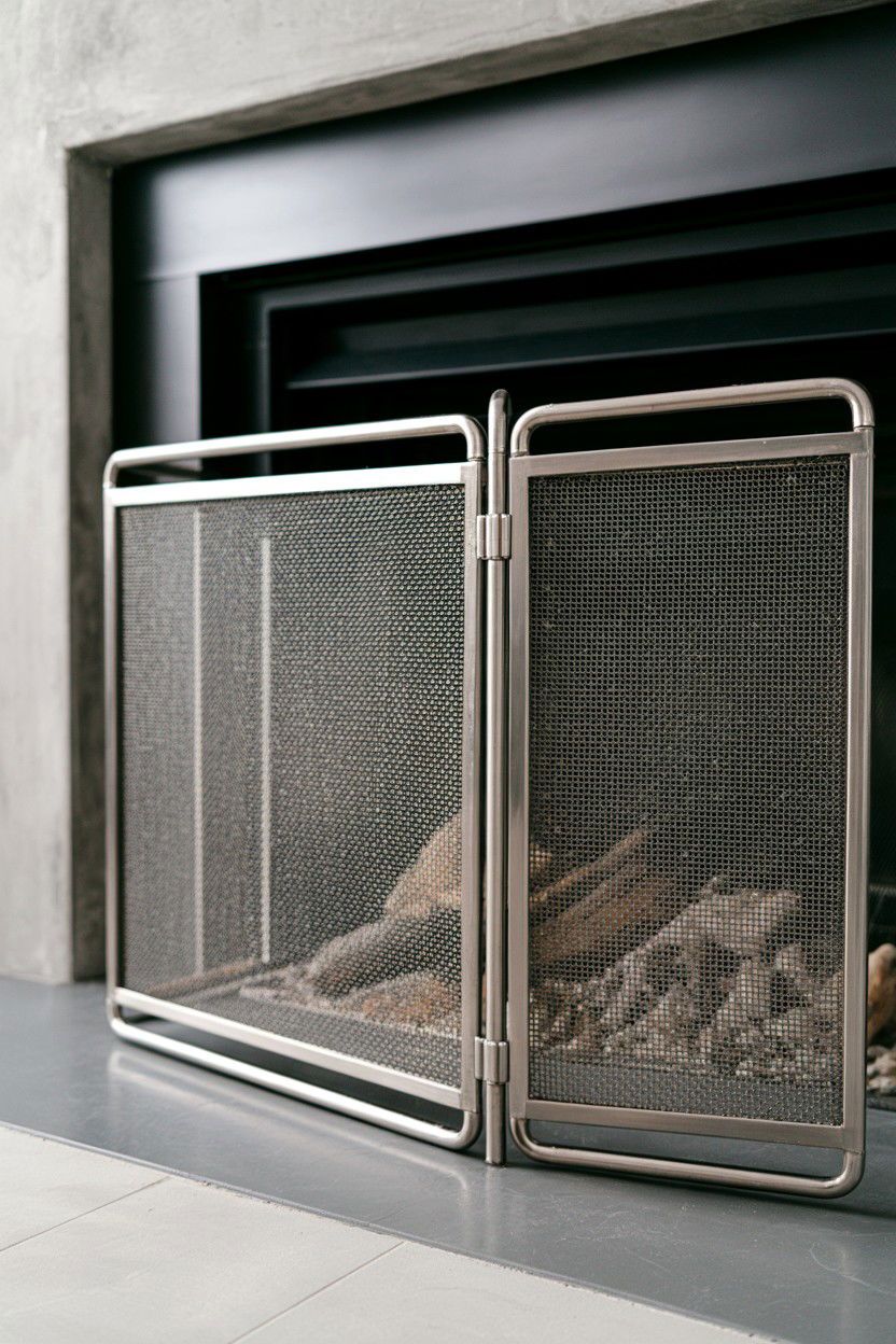 Stainless Steel Mesh with Contemporary Frame - 30 fireplace screen ideas
