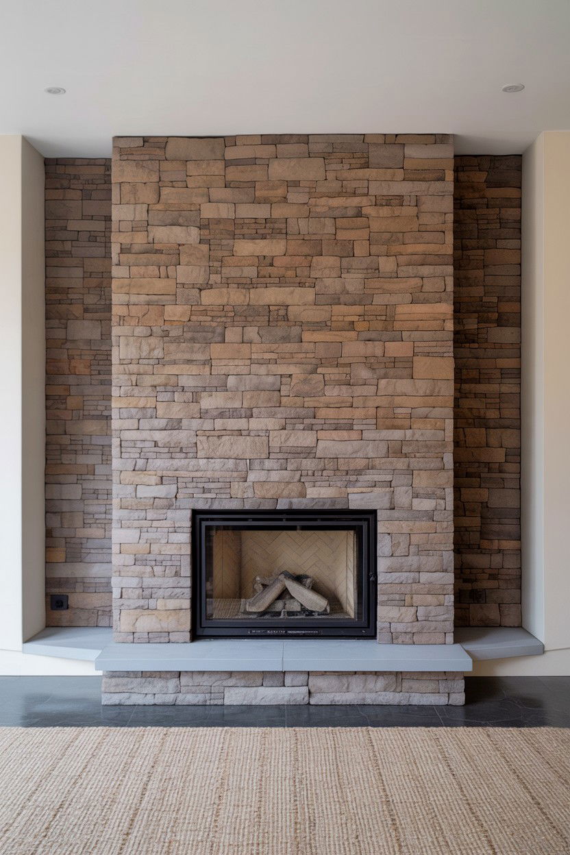 Stone Fireplace with Built In Television Niche - 30 stone fireplace ideas