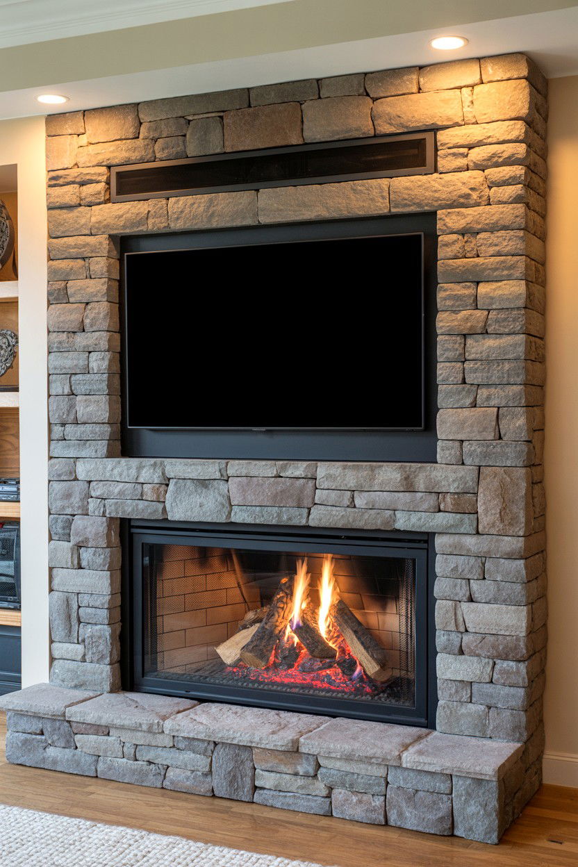 Stone Fireplace with Contrasting Grout Color - 30 stone fireplace ideas