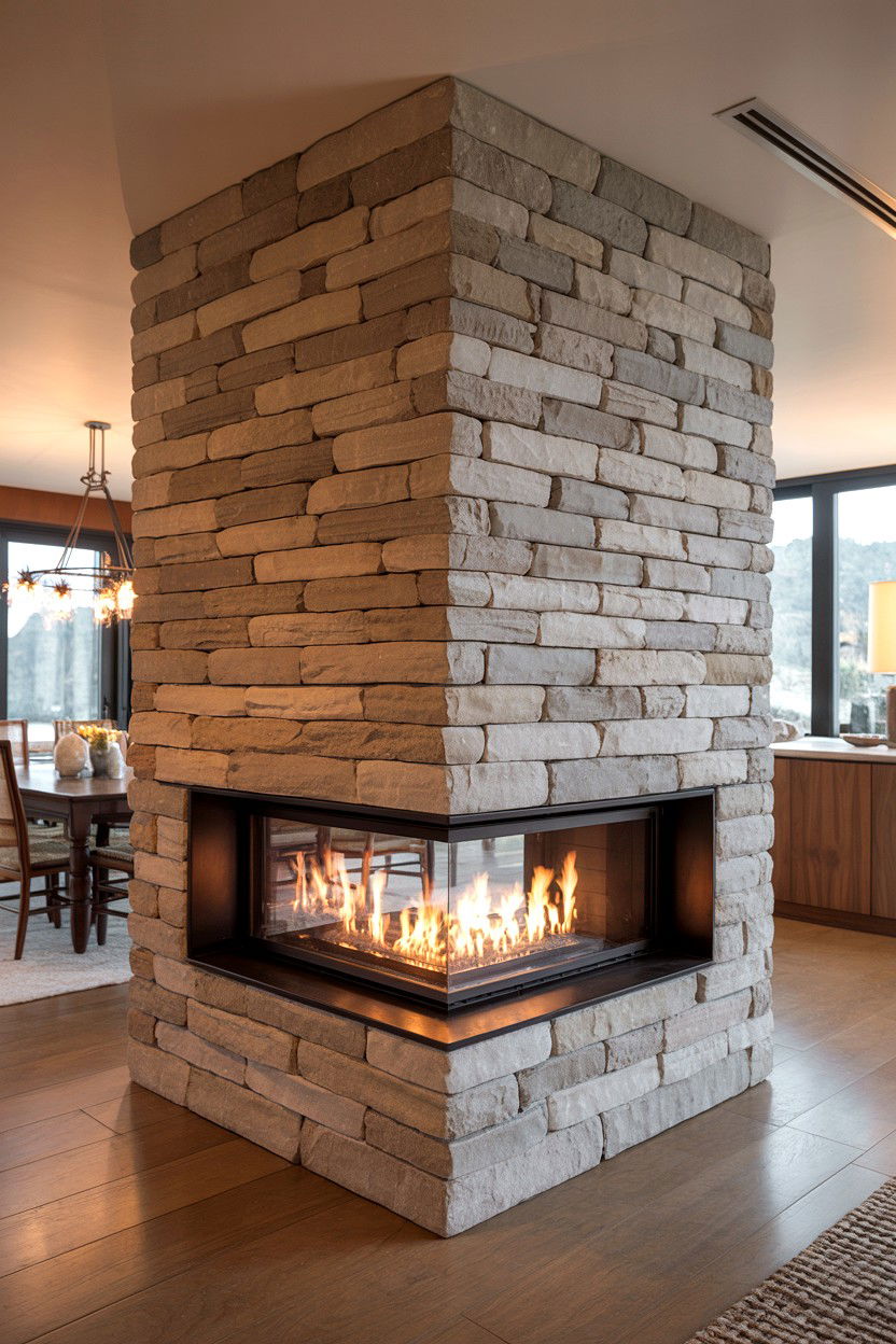 Stone Fireplace with Integrated Wood Storage - 30 stone fireplace ideas