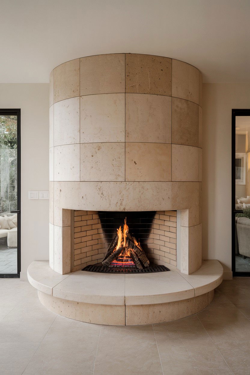 Stone Fireplace with Recessed Lighting - 30 stone fireplace ideas