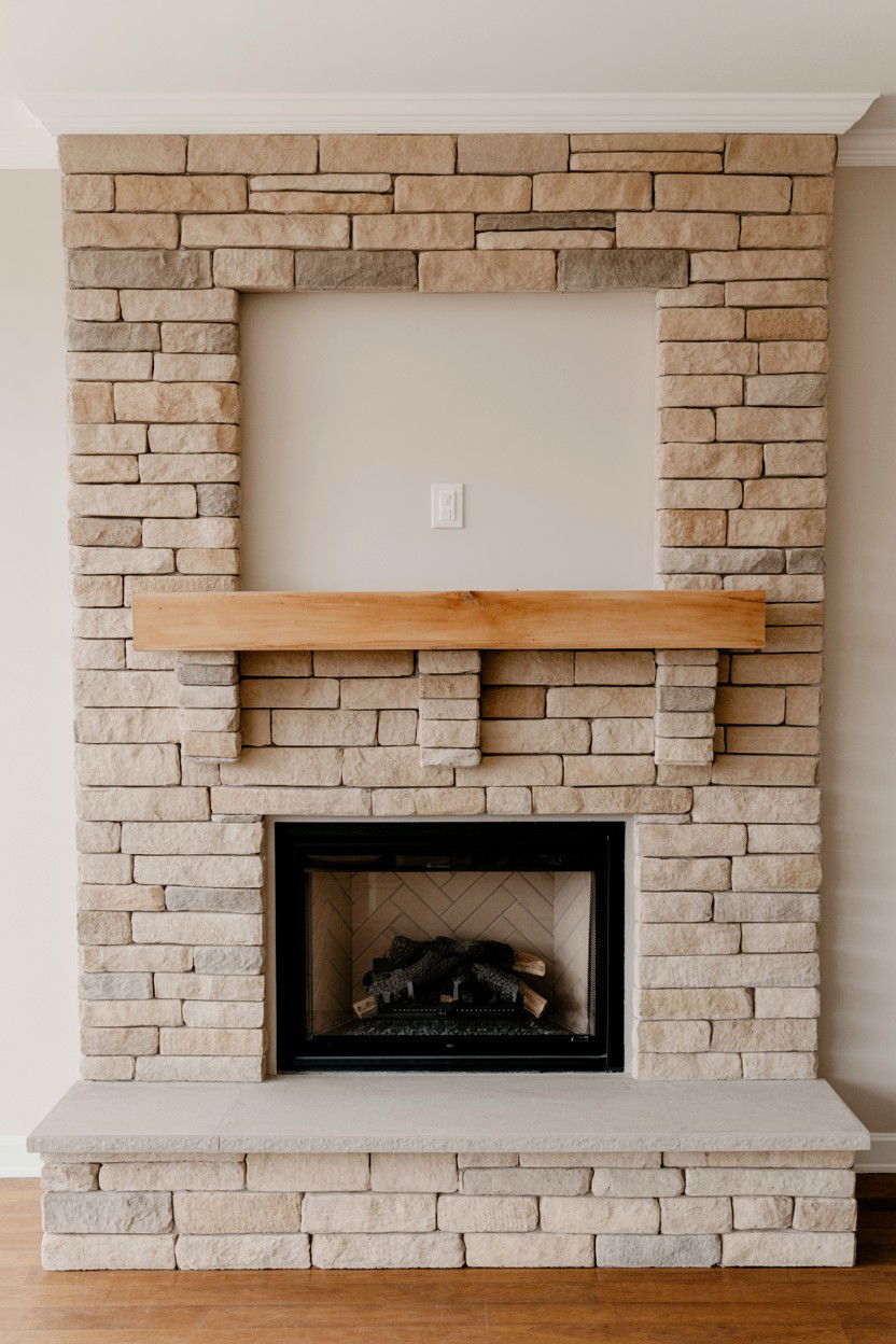 Stone Veneer Surround with Built In Shelf - 30 diy fireplace mantle ideas