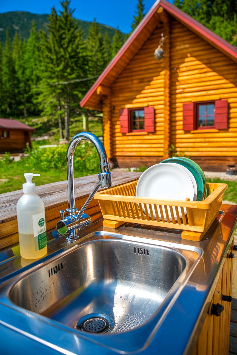 Streamlined Dishwashing Station - 20-off-grid-cozy-cabin-trip-ideas