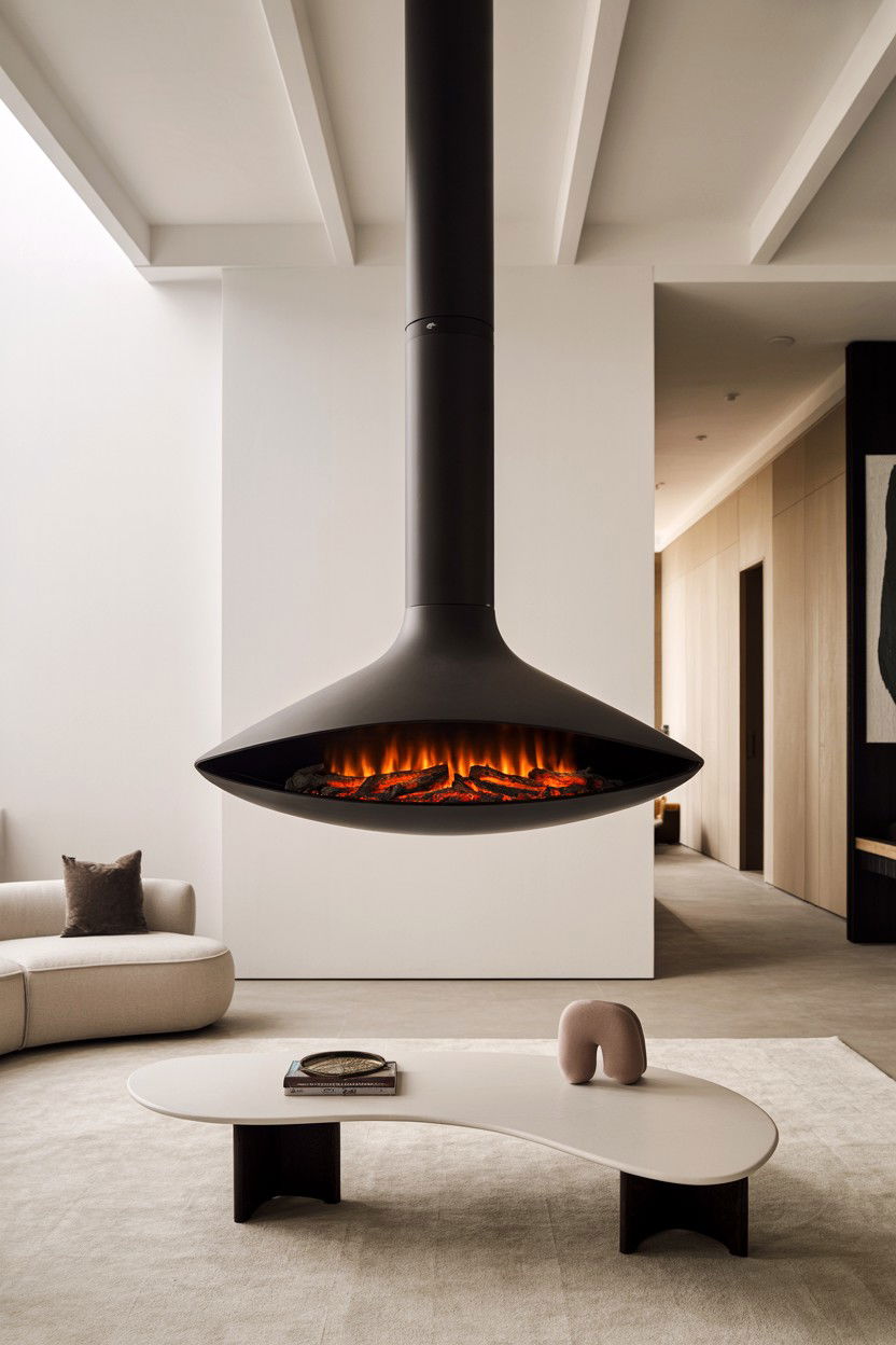 Suspended Hanging Fireplace for Dramatic Impact - 30 best electric fireplace ideas