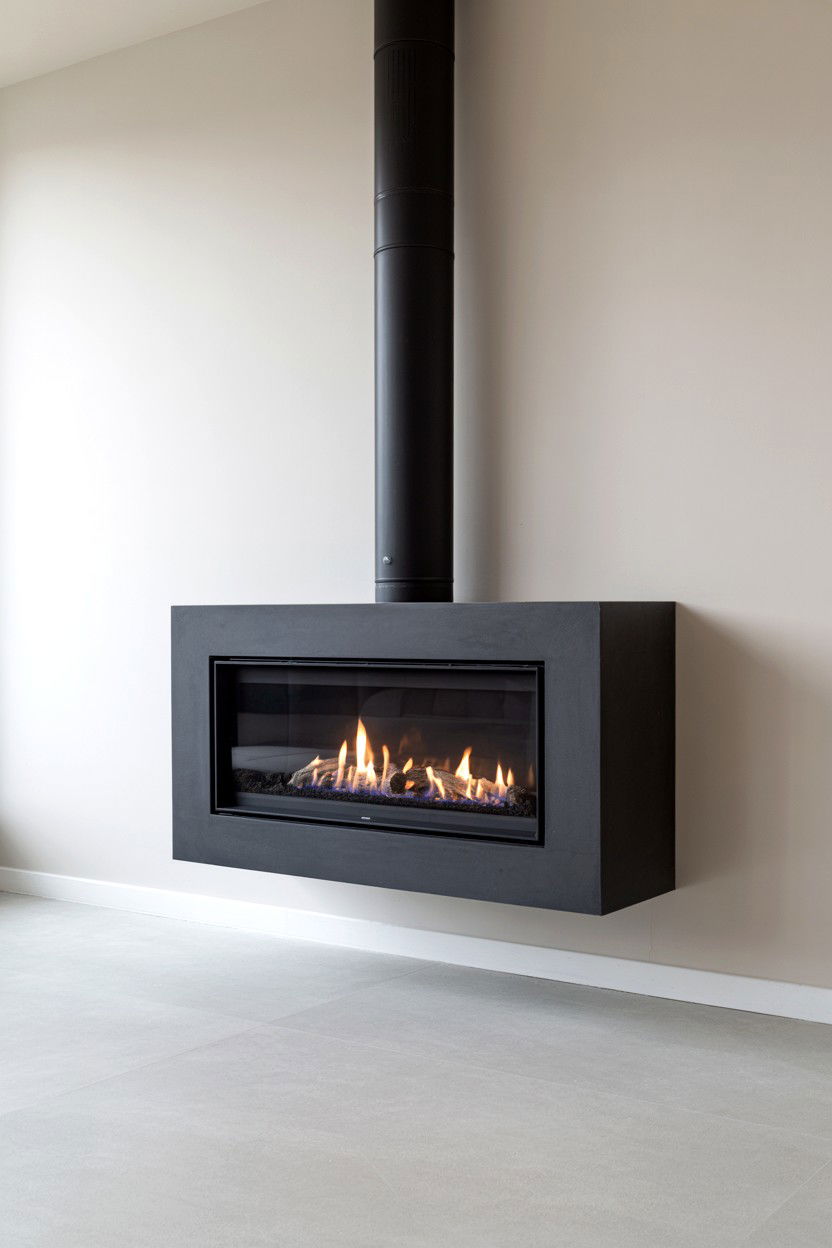 Suspended Wall Mounted Unit with Floating Appearance - 30 best gas fireplace ideas