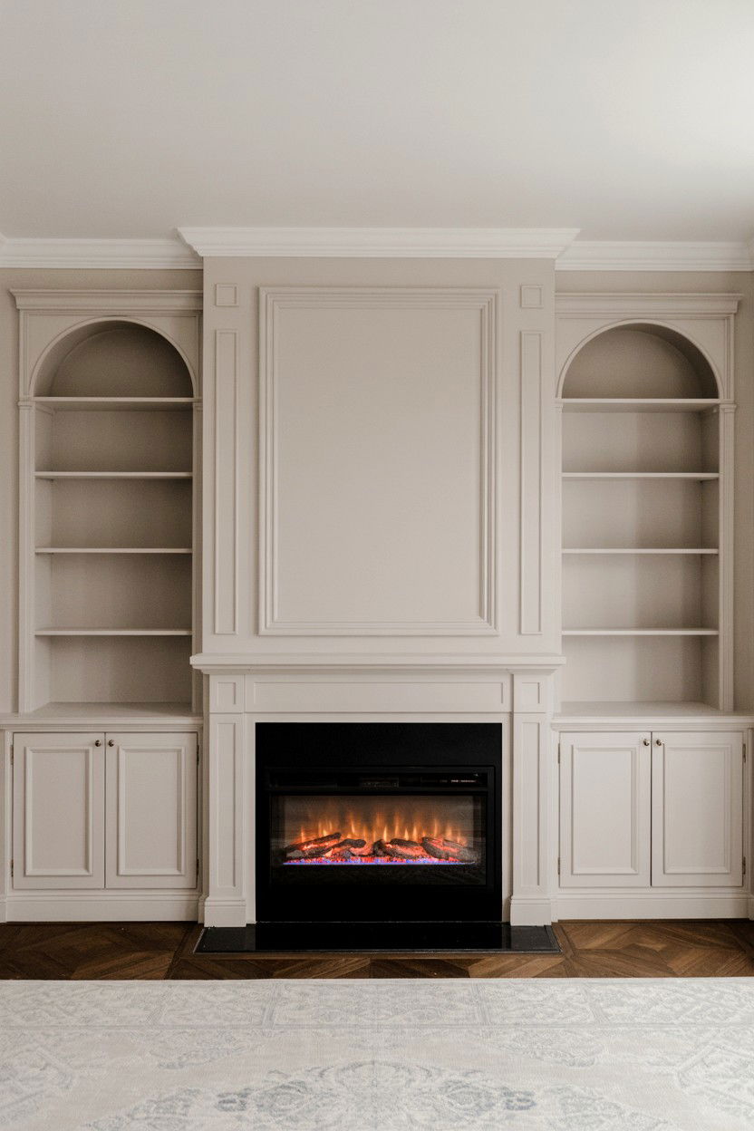 Symmetrical Built In Fireplace with Flanking Cabinets
