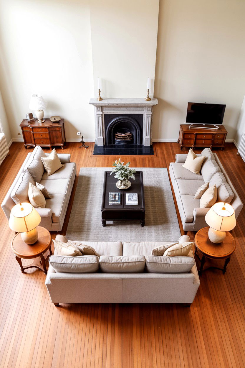 Symmetrical Sofa Arrangement With Centered Fireplace - 30 living room layout with fireplace ideas