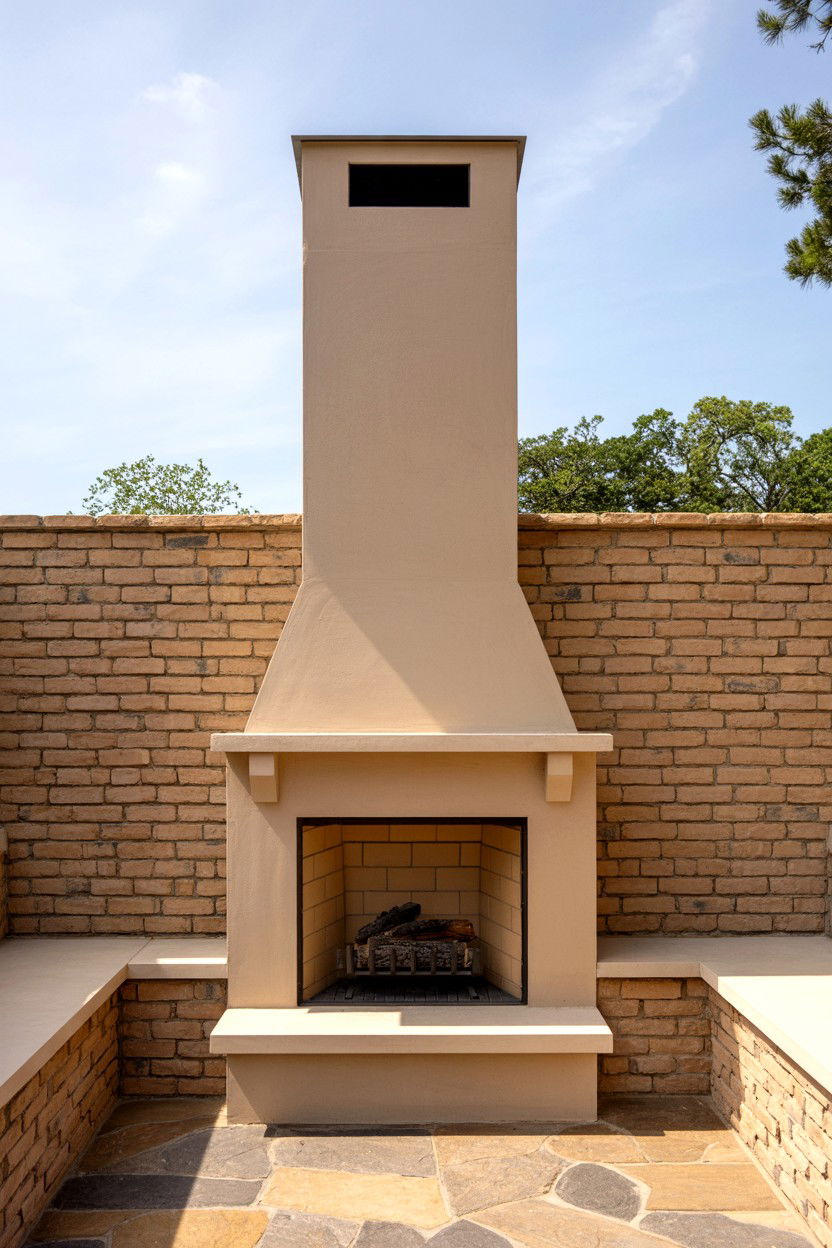 Tall Narrow Fireplace with Vertical Emphasis - 30 outdoor fireplace ideas